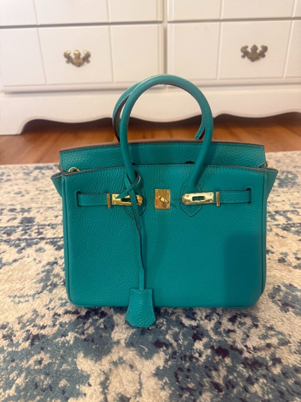 Ainifeel Turquoise Leather Tote Bag